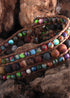 Pulsera Boho, Pulsera de Cuero de Tres Capas RH, Piedras Naturales Verdes, Marrones y Azul Marino